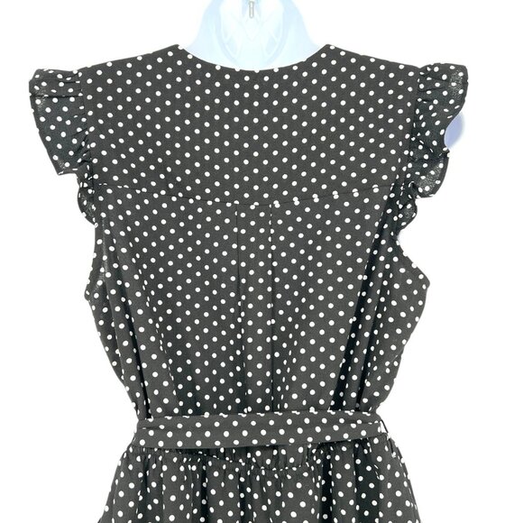 Monteau Polka Dot Sleeveless A-Line Ruffle Trim Dress Black White Size Small - Picture 4 of 9